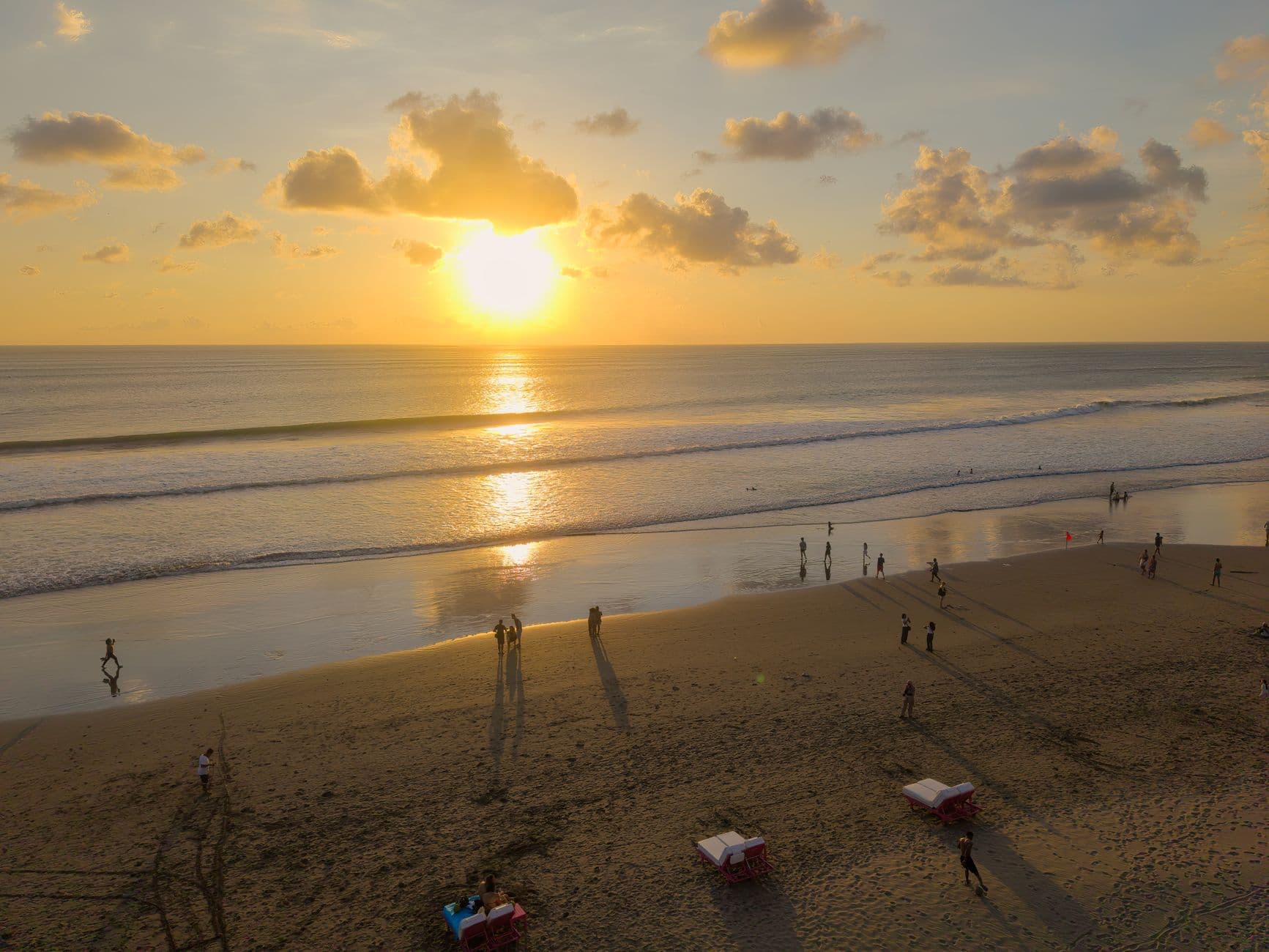 Broad sandy beach and coastline at Seminyak, Bali