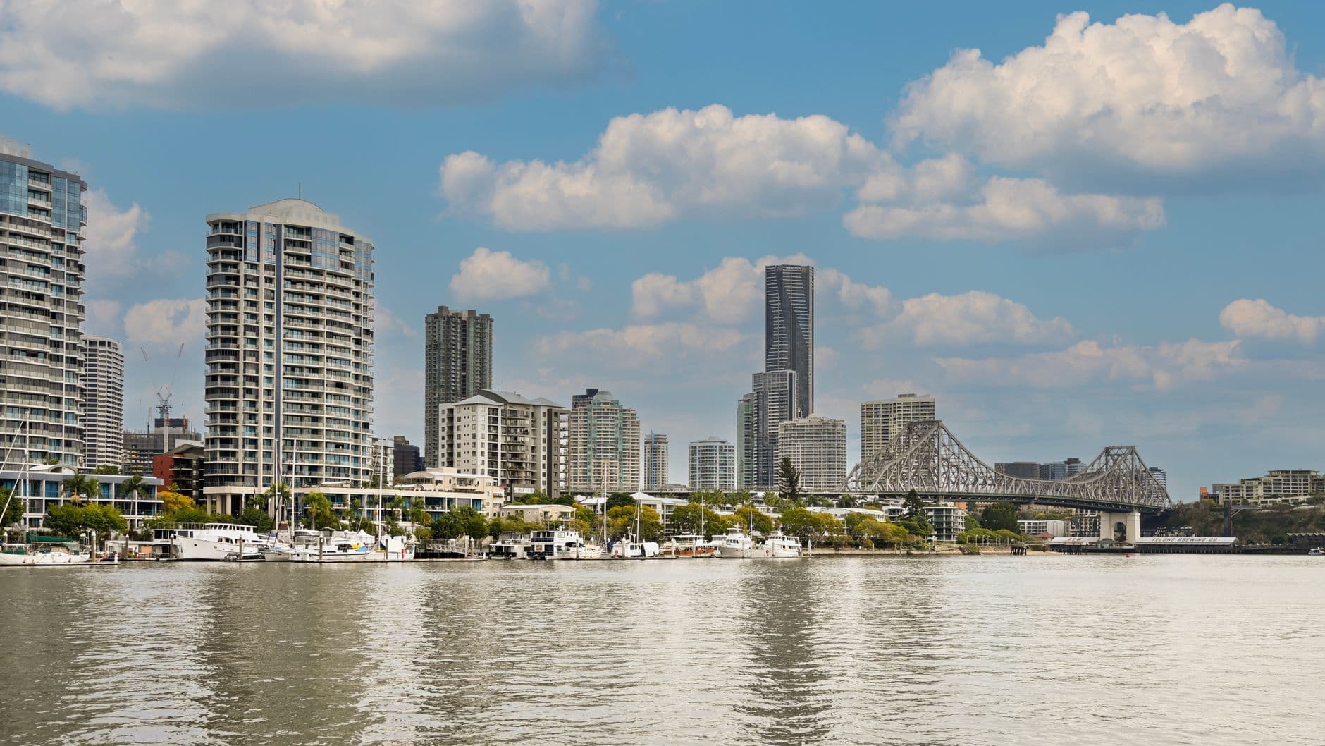 Brisbane skyline and Story Bridge beside the Brisbane River