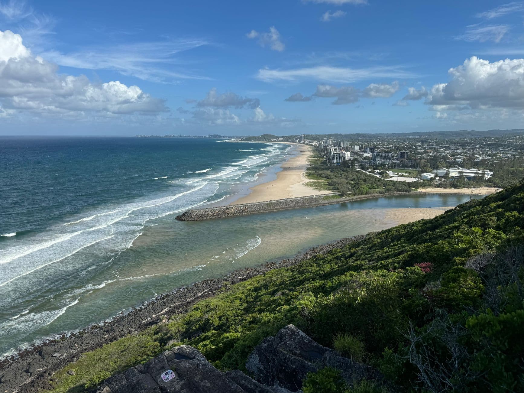 Coastal view from Burleigh Head over the beach and Gold Coast