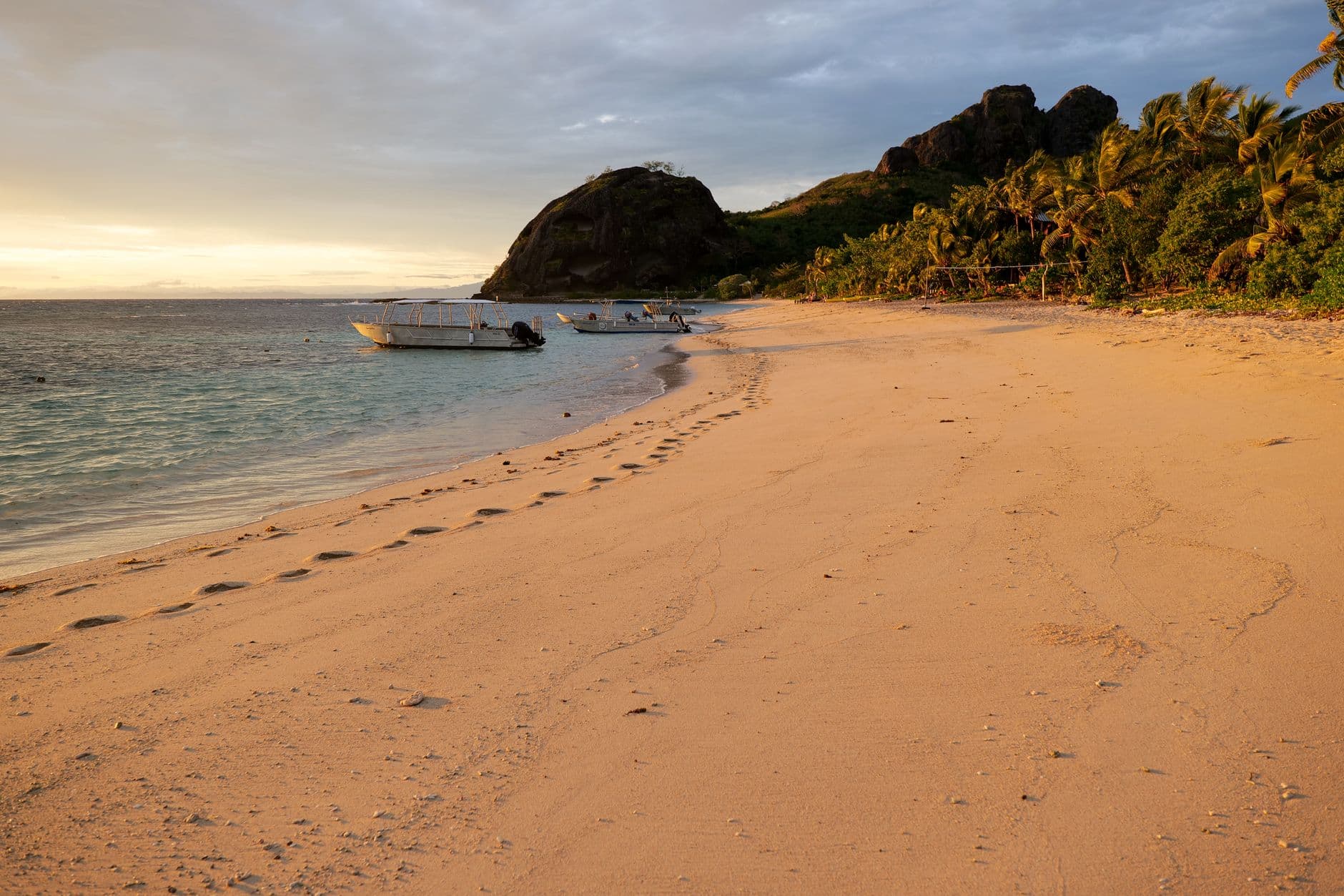 Golden sunset on a beach in Fiji's Yasawa Islands