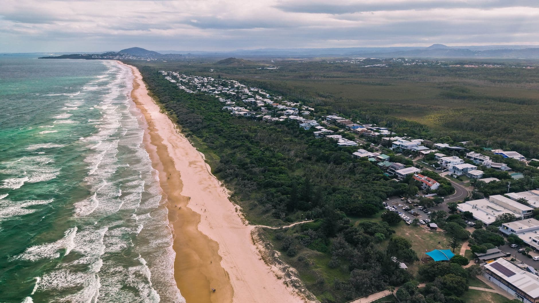 Aerial view of the Sunshine Coast shoreline in Queensland